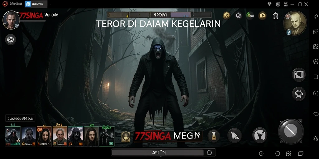 Screenshot gameplay 77SINGA yang menampilkan suasana horor menakutkan.