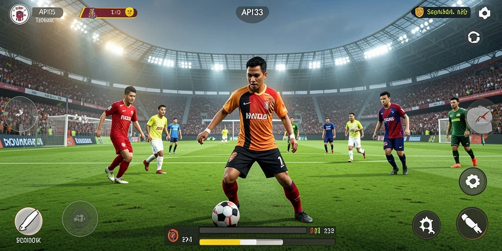 Tampilan gameplay seru dengan strategi sepak bola yang menarik.