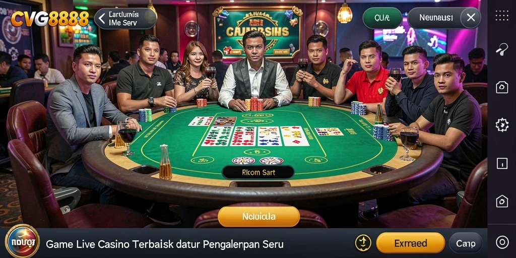 Screenshot gameplay CVG8888 menampilkan suasana kasino yang hidup dan interaktif.