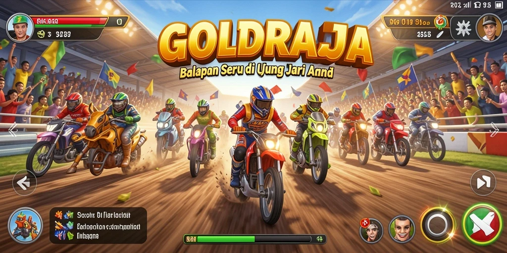 Tampilan gameplay GOLDRAJA dengan aksi balapan yang mendebarkan.