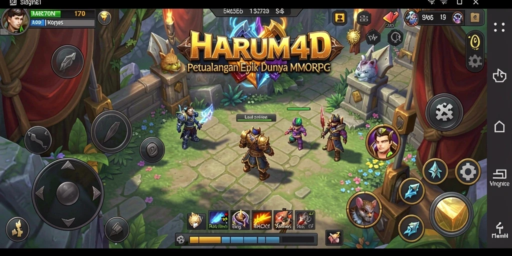 Screenshot utama HARUM4D menampilkan aksi pertempuran seru di dunia MMORPG.